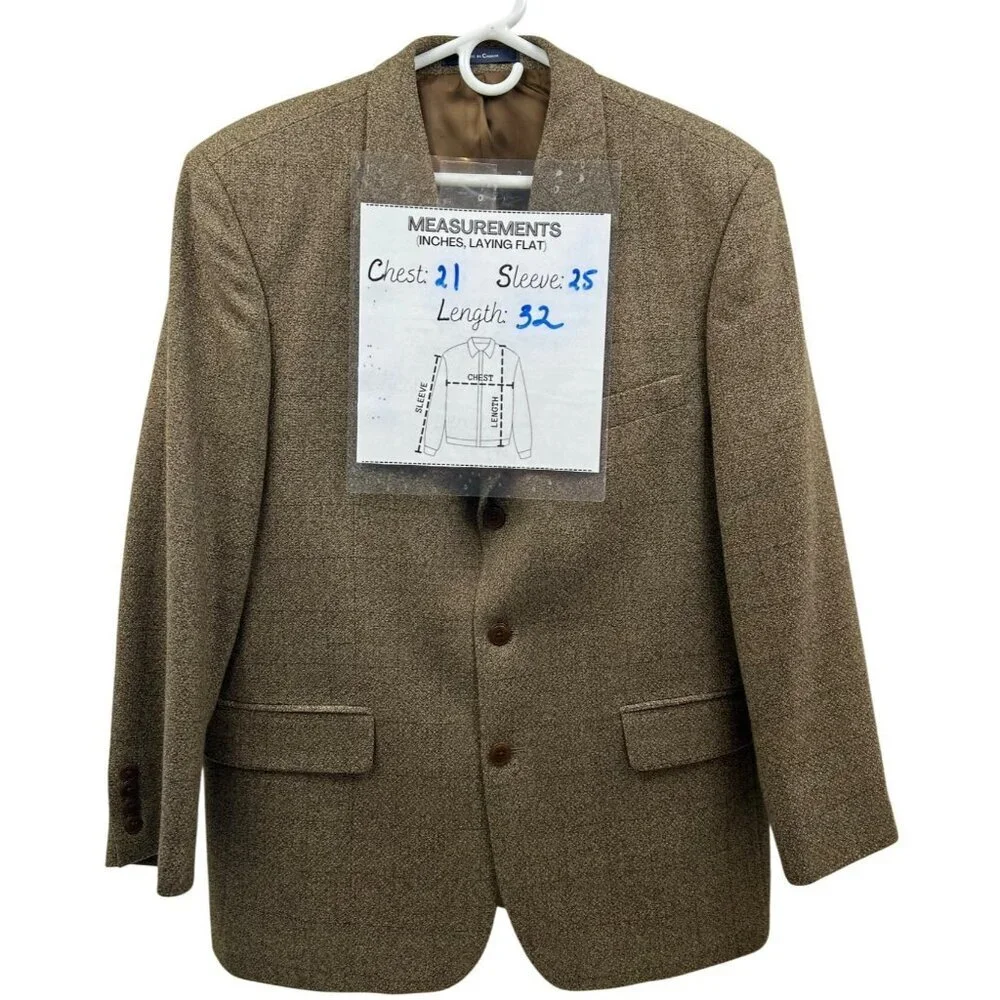 BRANDINI Le Collezioni Men's 42R 100% Wool Blazer Classic Fit Brown Tweed Tailor